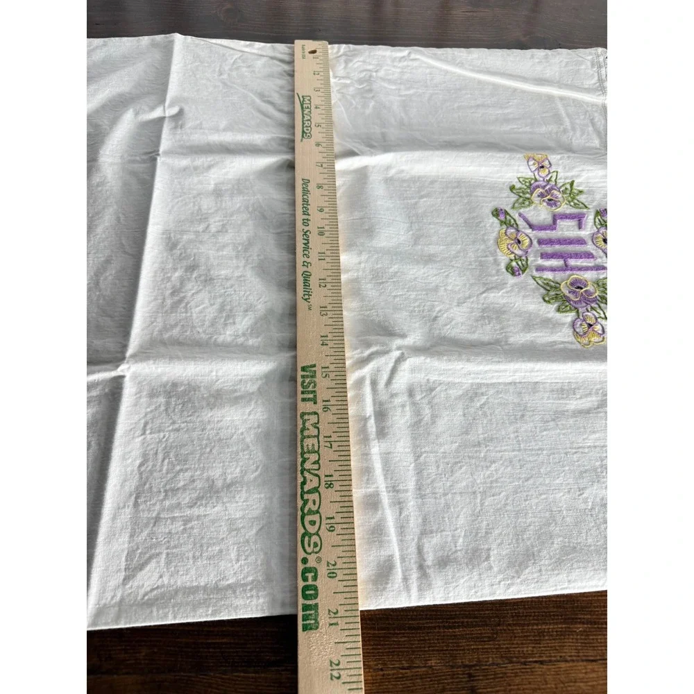 Vintage His and Hers Pillowcase Set Embroidered Floral Pansy Crochet Trim White